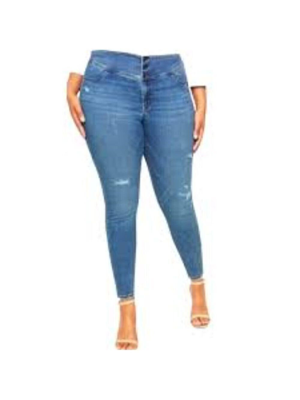Lane Bryant High Rise Denim Jegging Flex Magic Waistband Distressed Size 18